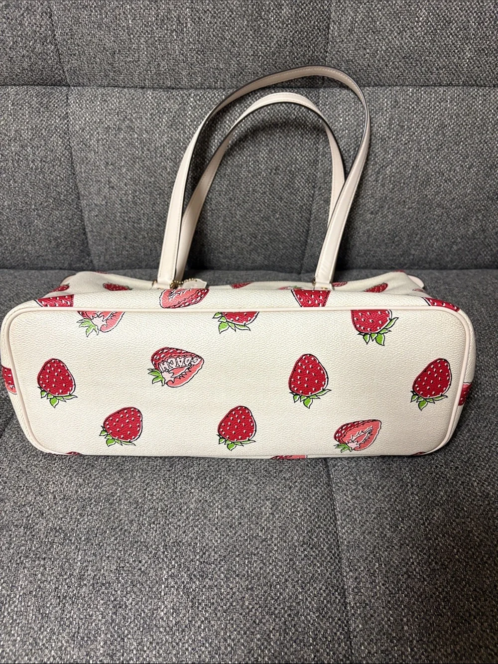 Coach Cream Tote with Red Strawberry Print